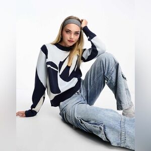 Monki tonal blue jacquard knitted sweater from ASOS